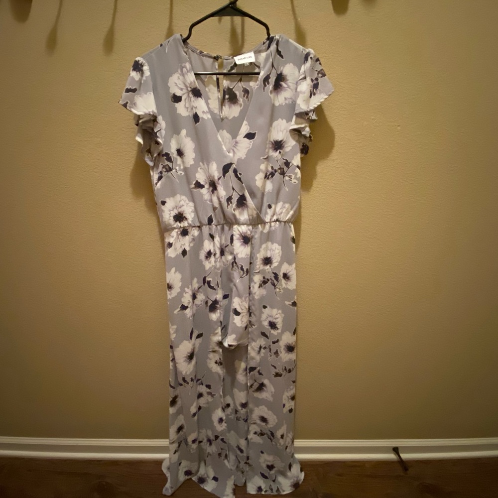 Sugarlips Grey Floral Step Through Romper